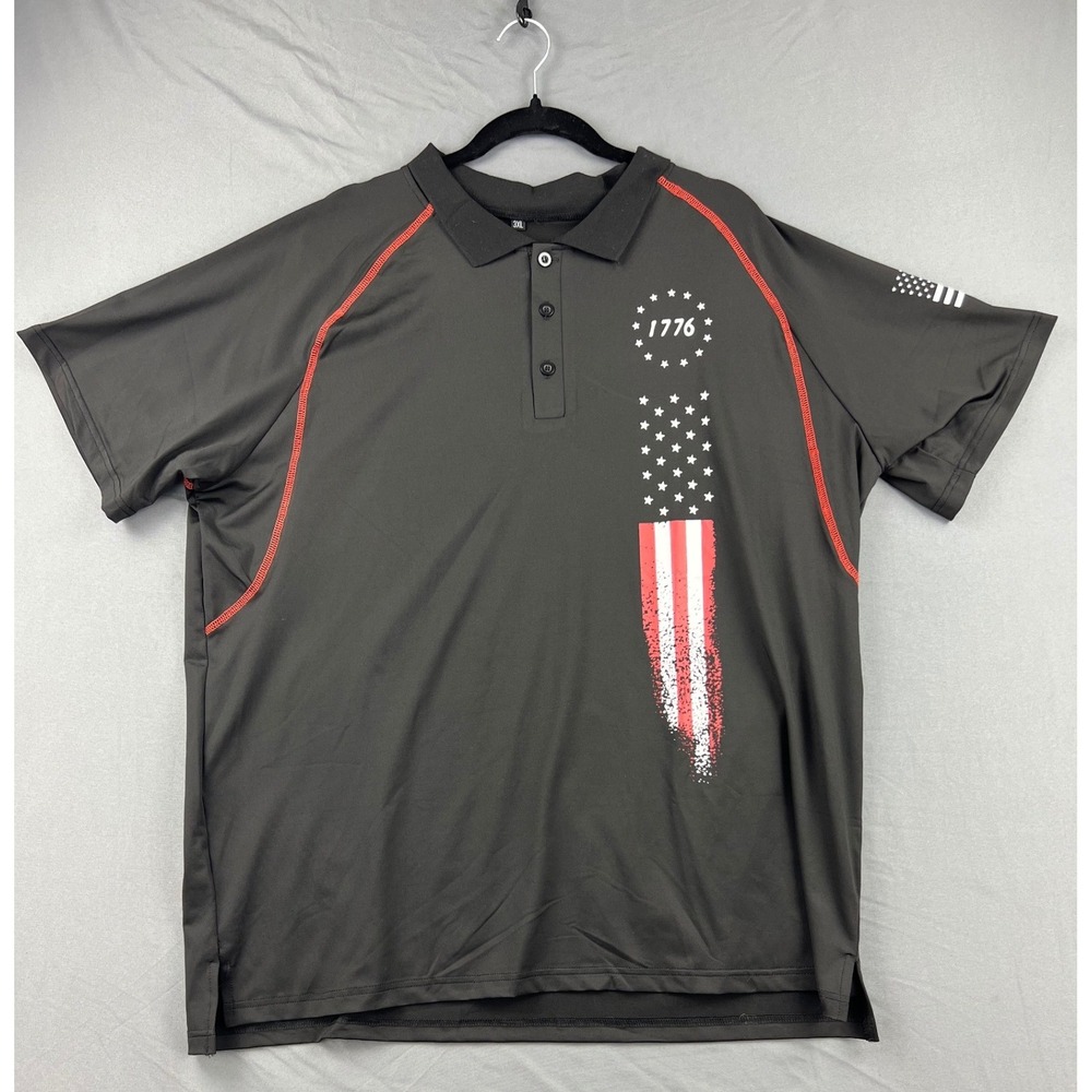 Unbranded 1776 American Flag Polo Shirt Mens 3XL Black Patriotic Performance Tee
